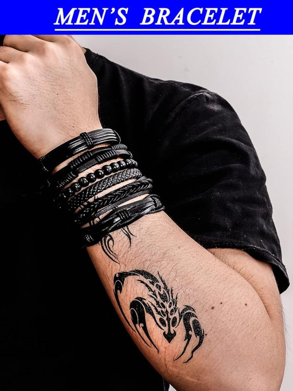 6 Pcs Punk Braided Leather Bracelets for Men Women Cuff Wrap Wristbands Adjustab - Picture 4 of 6
